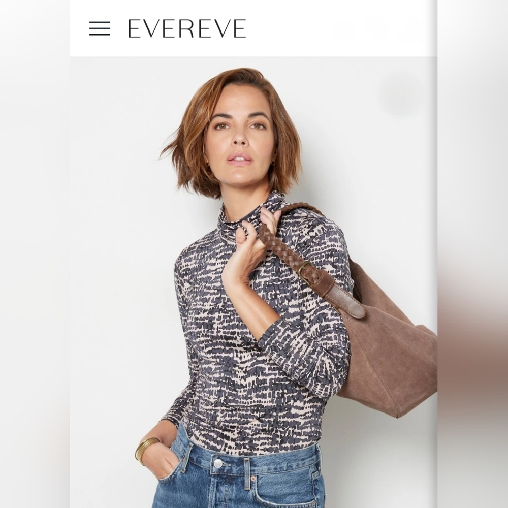 Evereve Black and Cream Mila Animal Print Slinky Top Womens Small New with Tags